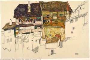 Old Houses In Krumau, 1914 — Egon Schiele, Expressionist Drawings