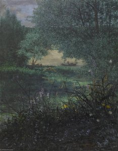 Fisherman on a Pond with Willow Trees