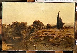 Vue D'un Cimetiere Et D'un Chemin Creux Aux Environs De Beyrouth — Montfort Antoine Alphonse