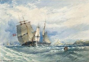 Merchant Shipping In A Heavy Swell Off The North East Coast — John Callow