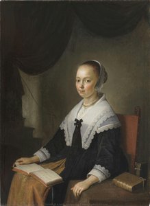 Portrait Of A Lady, Seated With A Music Book On Her Lap — Gerrit Dou
