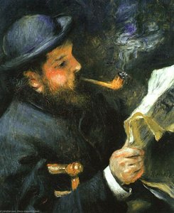 Claude Monet Reading, Oil On Canvas, Musée Marm — Pierre-auguste Renoir, Impressionism