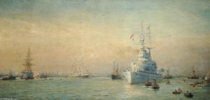 'renown' Leaving Portsmouth Harbour — William Lionel Wyllie