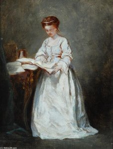 Girl in white, reading