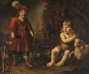 Portraits Of Two Boys In A Landscape, One Dressed As A Hunter, The Other St As John The Baptist, Douwe Juwes De Dowe, 1647 — Douwe Juwes De Dowe