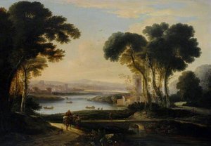 A Romantic River Landscape With Ships — George Howland Beaumont