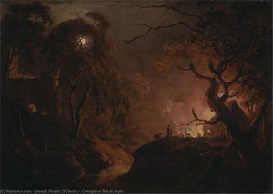 Cottage On Fire At Night — Joseph Wright Of Derby, Romanticism