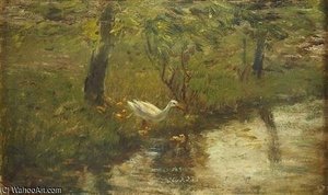Ducks And Ducklings On A Riverbank — Willem Maris