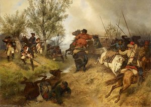 Gefecht Zwischen Preussischer Infanterie Und Kosaken In Der Schlach Bei Zorndorf 1758 — Emil Hünten, Romanticism