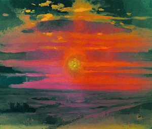 Sunset in the winter. A coast of the sea
