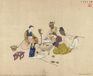 Game Of Dominoes — Kim Jun-geun, Known Kisan, Genre Painting