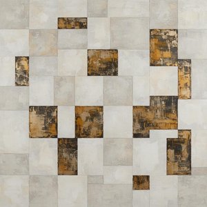 Fragmented Echoes Of Ochre And Gold In A Monumental Geometric Triptych — Laurent Fabre