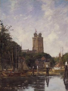 Dordrecht, The Great Church From The Canal — Eugène Louis Boudin, Impressionism
