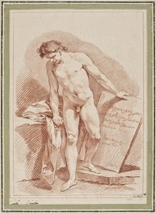 Naked Man Standing And Holding A Stone Tablet — Charles-andré Van Loo