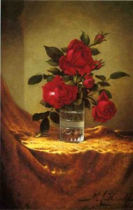 A Glass Of Roses On Gold Cloth — Martin Johnson Heade