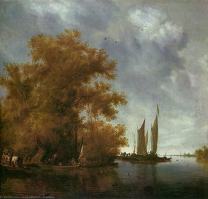 River Landscape With Boats — Jacob Salomonsz Ruysdael