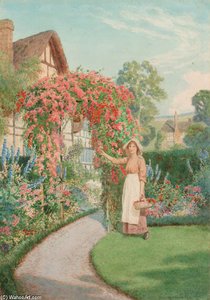 A Young Girl Picking Flowers From An Arbre — Joseph Kirkpatrick