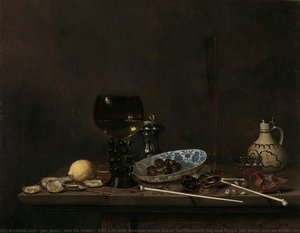 Still Life with Roemer, Flute Glass, Earthenware Jug and Pipes, Jan Jansz. van de Velde (III), 1651