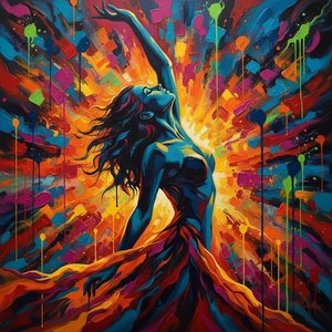 Ascension's Radiance: A Study In Saturated Form And Electric Release — Laurent Delcourt, Colorful / Vibrant Art