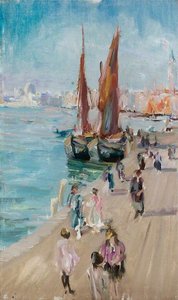 Venetian Scene, Lagoon With Boats At Quay — James Mcbey
