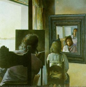 Dalh Desde La Espalda Pintura Gala Desde La Espalda Eternalizada Por Seis Corneas Virtuales Provisionalmente Reflejadas En Seis Espejos Reales (incompleto), Aproximadamente 1972-1973 — Salvador Dalí