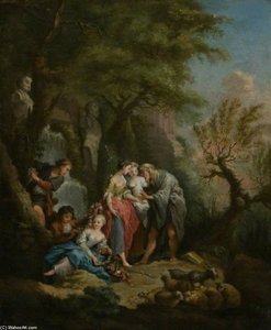 Shepherdesses With A Fortune-teller By A Waterfall