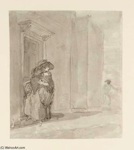 A Woman At A Doorstep Watching An Approaching Man — Sir Nathaniel Dance Holland