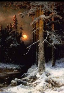Wintry Woodland Landscape With Full Moon — Julius Sergius Von Klever, Romanticism