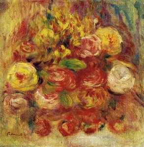 Flowers In A Vase With Blue Decoration — Pjer Ogist Renoar, Impressionism