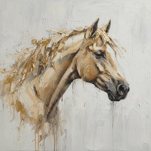 Ethereal Equine Silhouette In Textured Ochre And Monochromatic Impasto Layers — Christian Noiret, Contemporary Abstract