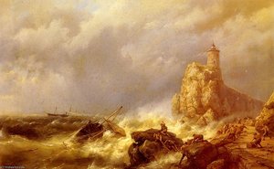 A Shipwreck In Stormy Seas — Johannes Hermanus Koekkoek