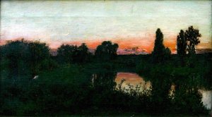 Soleil Couchant Sur L'eau À Freneuse En Normandie (titre Inscrit) — Joseph-félix Bouchor