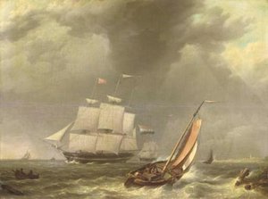 A Frigat Under Sail By A Coast — Johannes Hermann Barend Koekkoek