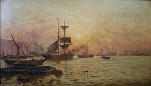 Shipping Scene On The Thames At Twilight