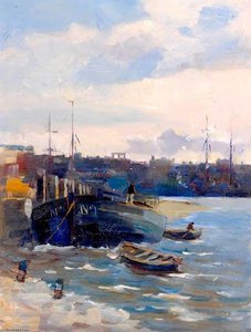Harbour With A Large Boat — William Henry Charlton