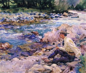 Hombre Sentado Junto A Un Arroyo — John Singer Sargent