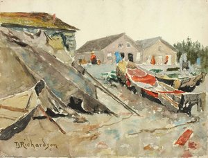Drying Blankets over Canoes