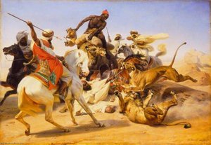 The Lion Hunt — Emile Jean Horace Vernet, Romanticism