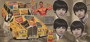 Coche Amarillo Fragmentado Entre Retratos En Escala De Grises Y Capas De Pop Art — Élise Bonnet