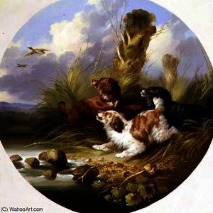 Three Spaniels Flushing Mallard — George Armfield (smith)