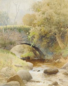A Bridge Over A Stream In A Wooded Landscape — Arthur Claude Strachan