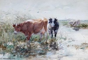 Cows Watering In A Polder Landscape — Willem Maris