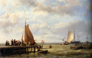 Provisioning A Tall Ship At Anchor — Johannes Hermanus Koekkoek