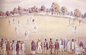 Lithograph depicting Grand Intercolonial Cricket Match, 1858