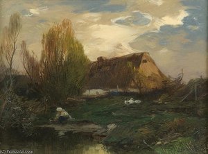 Landscape, Cottage On The Water — Roman Kochanowski