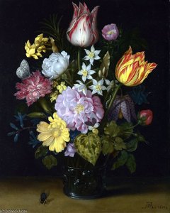Flowers in a Glass Vase