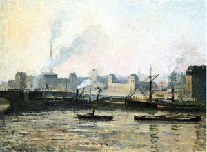 El Puente De Saint Sever En Ruan, Niebla — Camille Pissarro