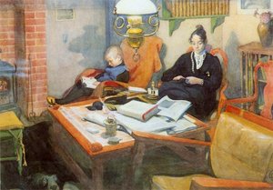 At The Evening Lamp — Carl Larsson