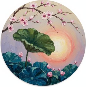 Ätherische Strahlkraft Im Tondo: Eine Meditative Studie Von Grünem Lotus Und Goldenem Licht — Laurent Fontaine