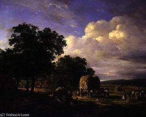 Wooded landscape with haymakers